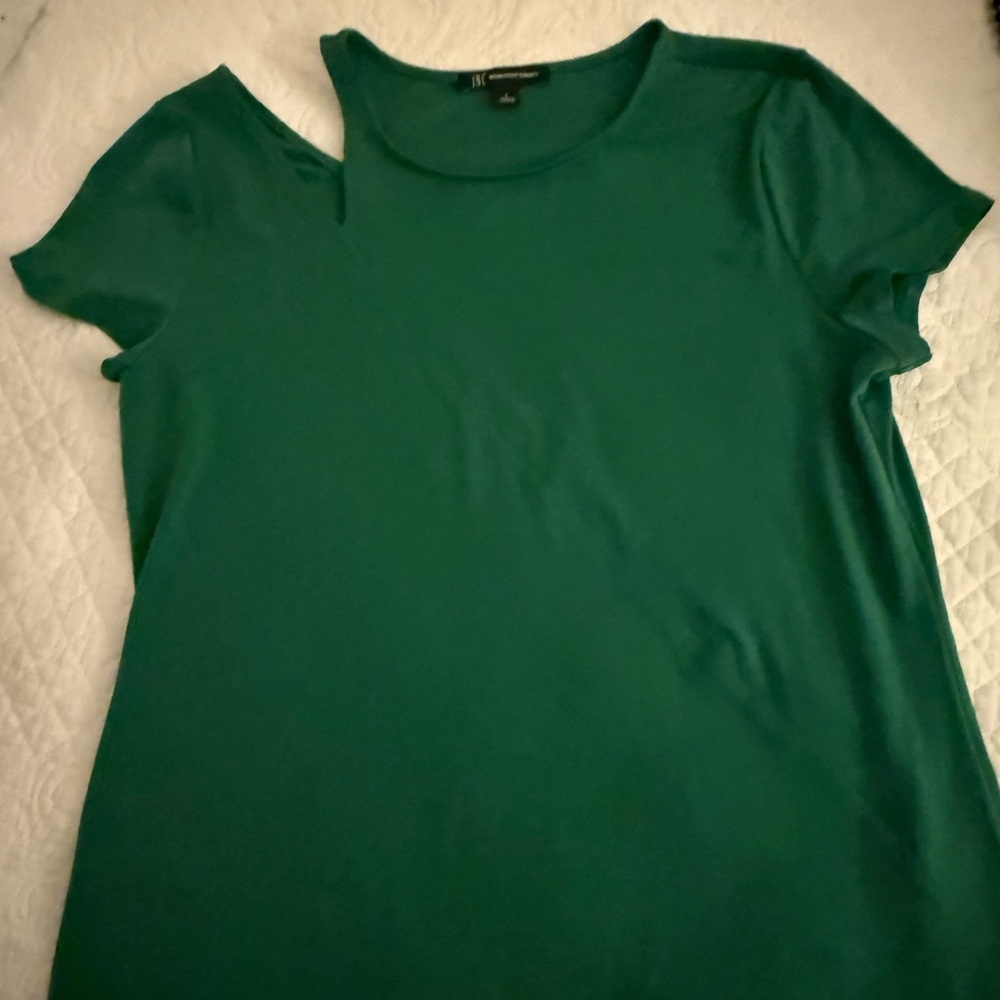 INC International Concepts Green Cut Out Short Sleeve T-Shirt